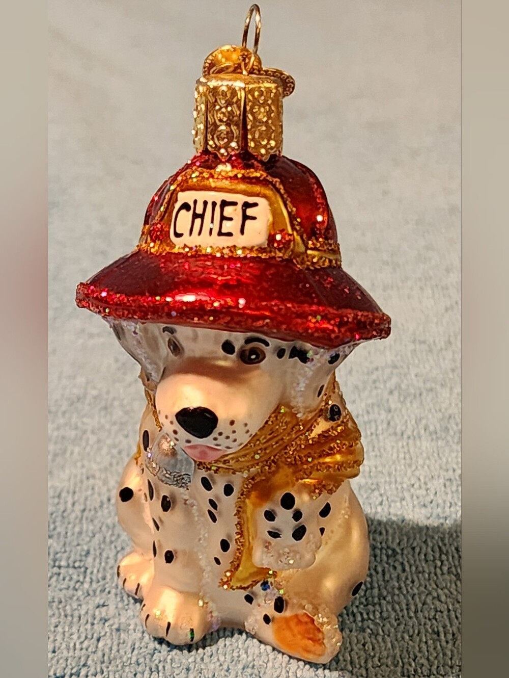OLD WORLD CHRISTMAS ORNAMENT Dalmatian Fire Chief Glass Ornament - Red & Gold